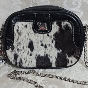 Mago of Switzerland Cow Print Calf Hair and Leather Crossbody Belt Bag